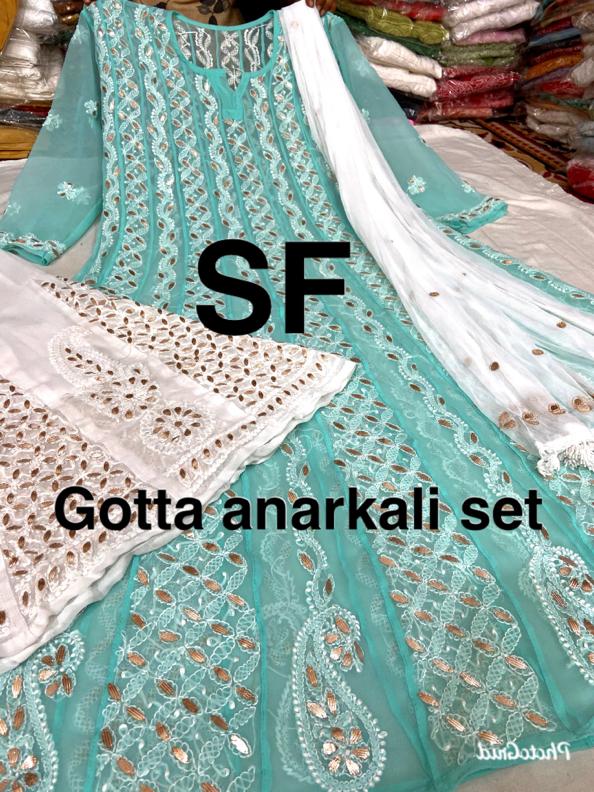 Chikankari Anarkali Sharara with gotta patti work