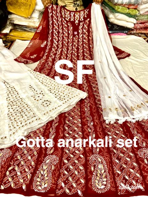 Chikankari Anarkali Sharara with gotta patti work