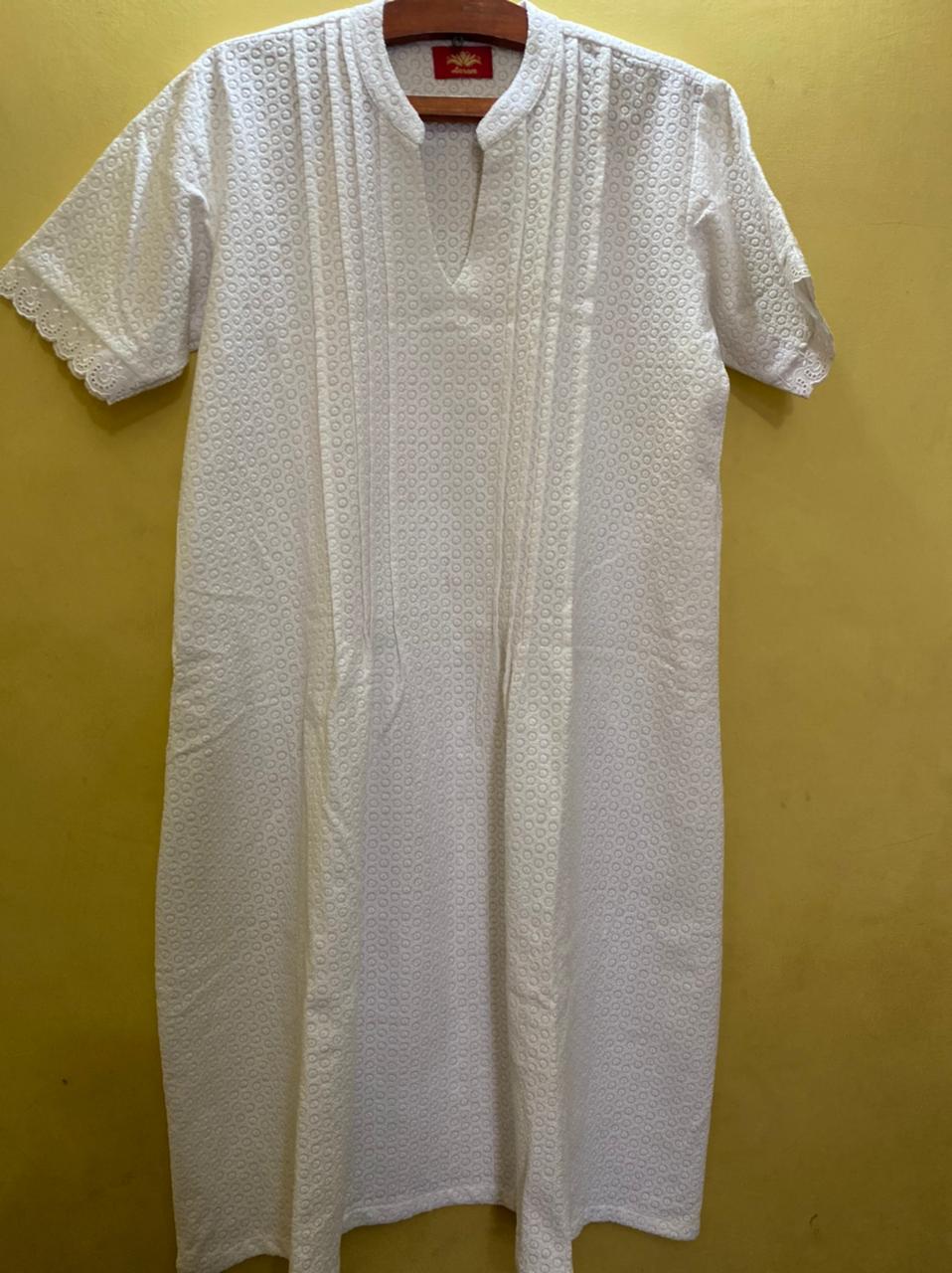 Chikan Pin Tuck Night Dress(Knee Length)
