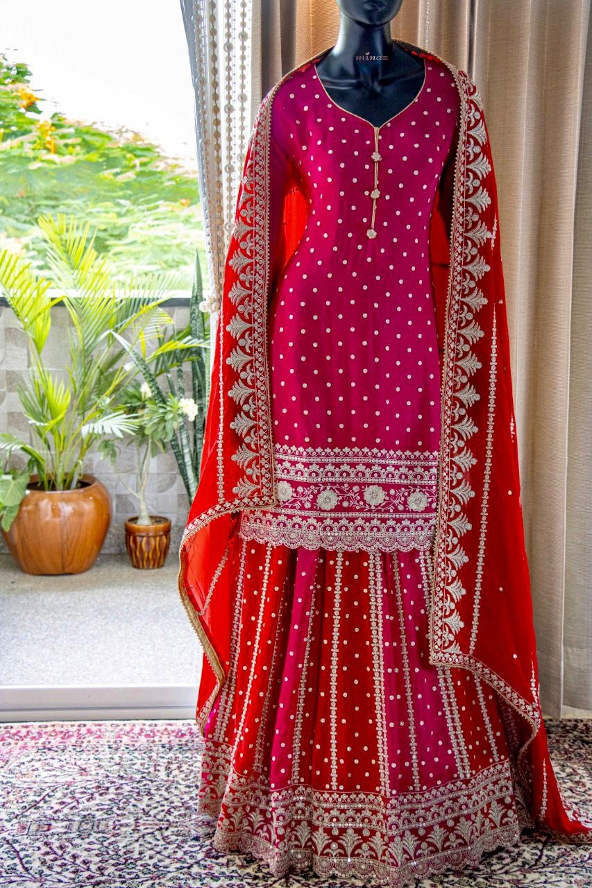Pretty Chinnon Shirt Skirt Dupatta