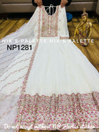 Georgette pleated gown with sequins embroidery