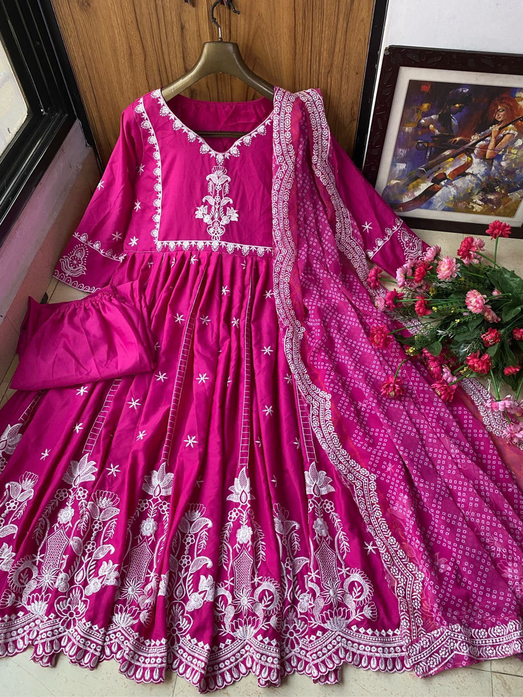 Embroidered Butter Silk Gown Palazzo