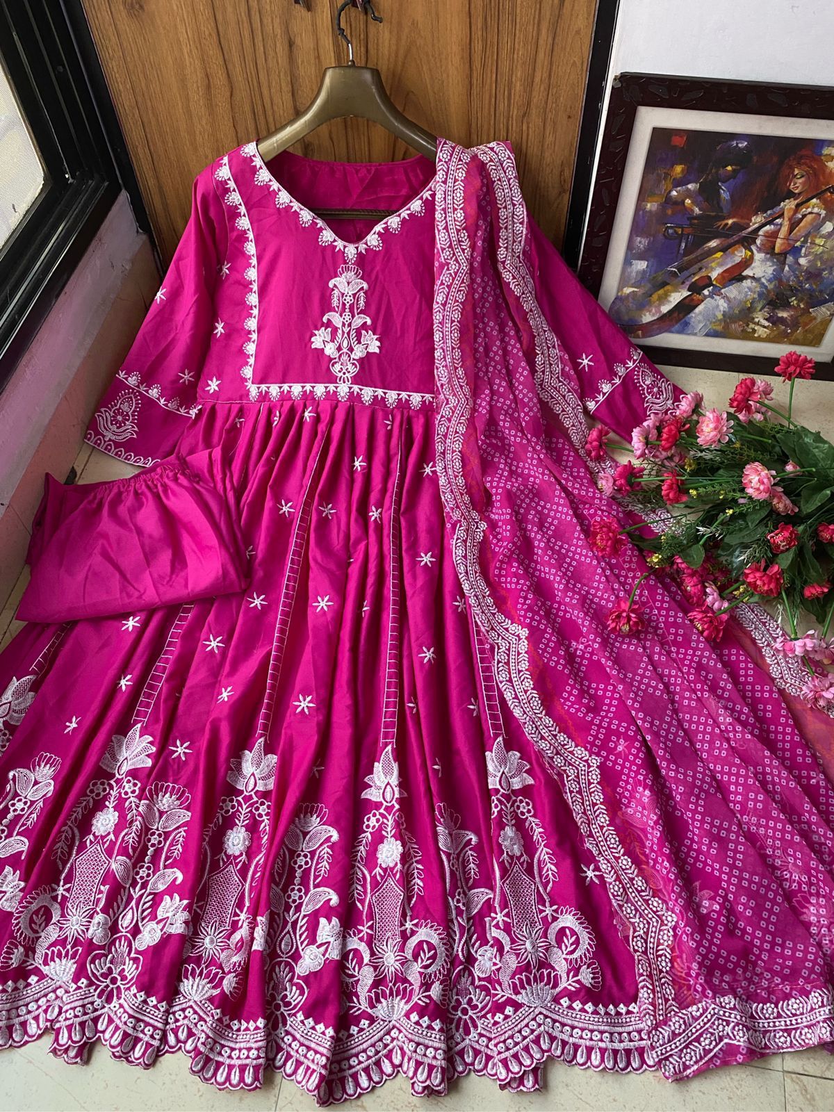 Embroidered Butter Silk Gown Palazzo