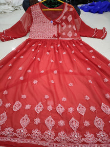 Chikankari Gown with bow knot