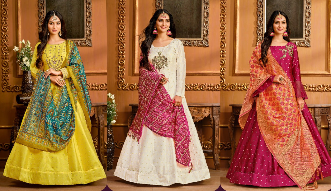 Taffeta Silk Gown with Dupatta