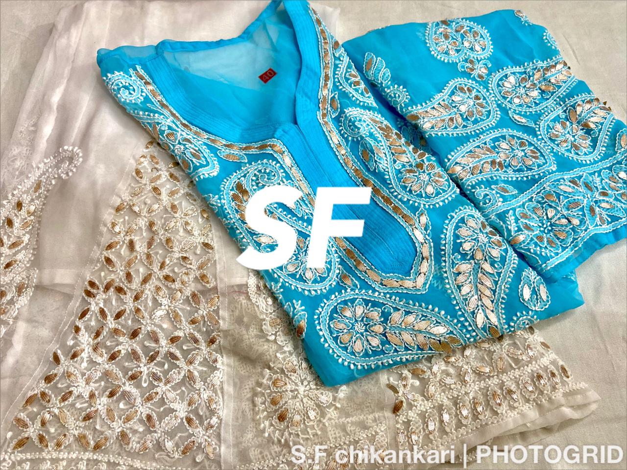 Chikankari Kurti Sharara with gotta patti work