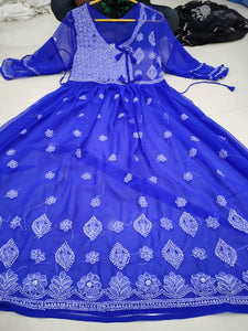 Chikankari Gown with bow knot