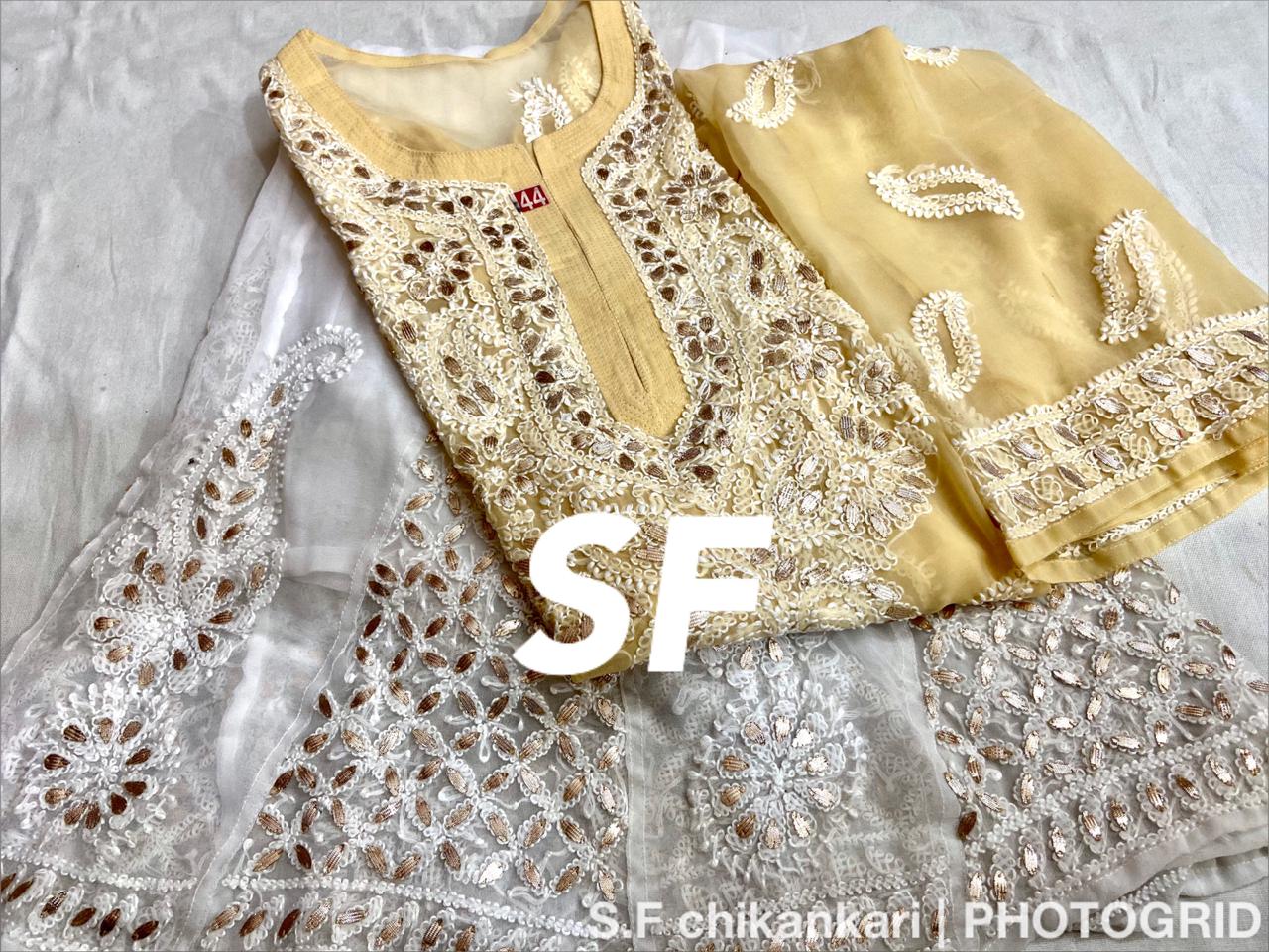 Chikankari Kurti Sharara with gotta patti work