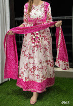Pink Cotton Anarkali Kurti with Pant (KB)