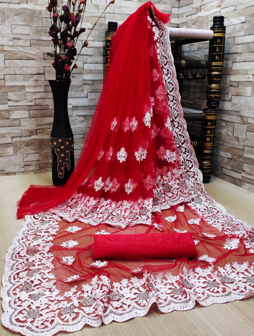 Soft Net Saree with embroidery