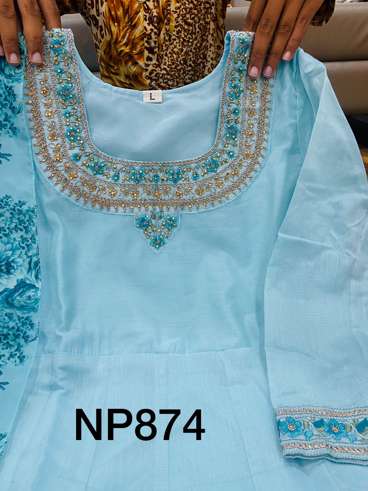 Chanderi Anarkali with swarovski and embroidery