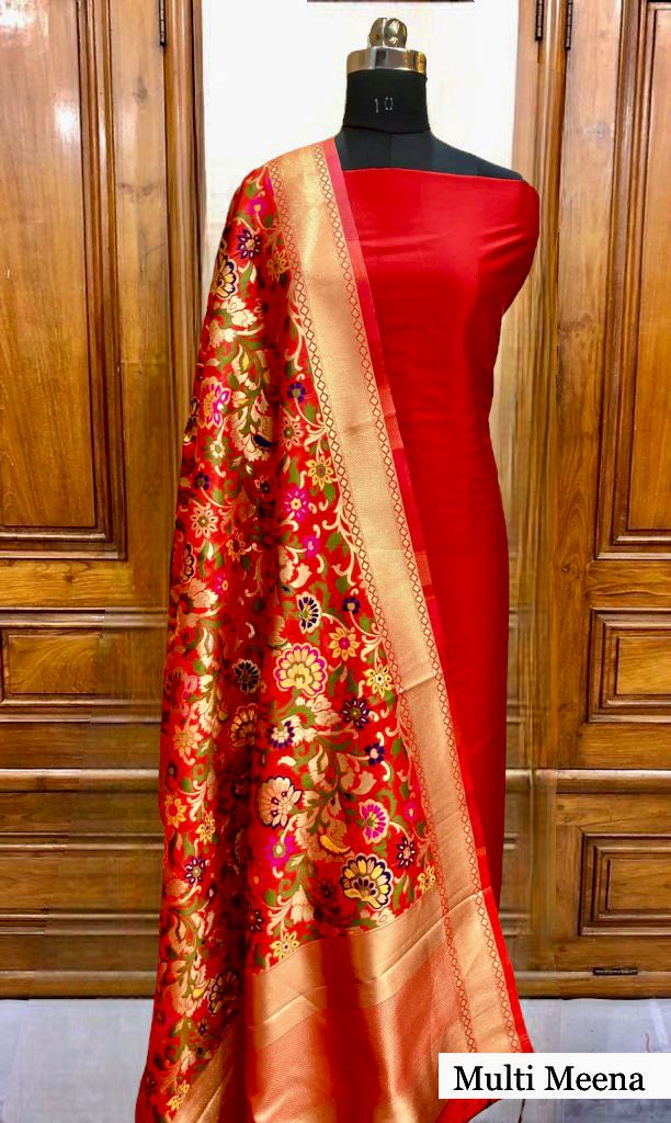 Plain Silk Suit with Benarsi Weaving Dupatta