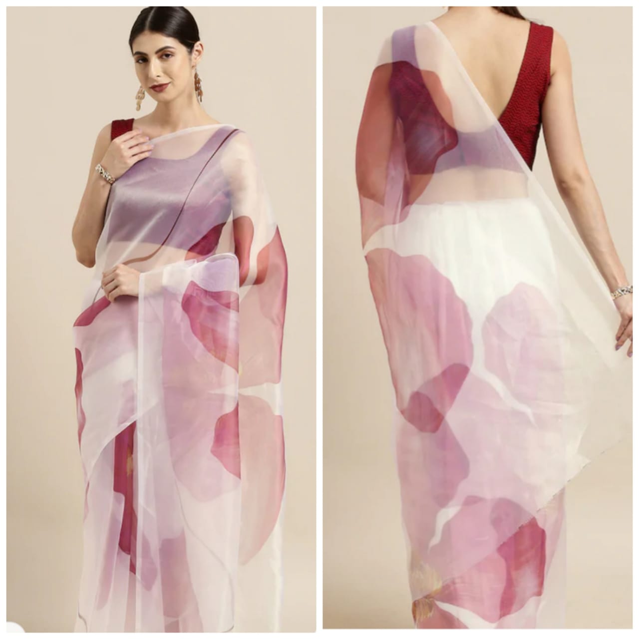 Stunning Hand Painted Organza Sarees