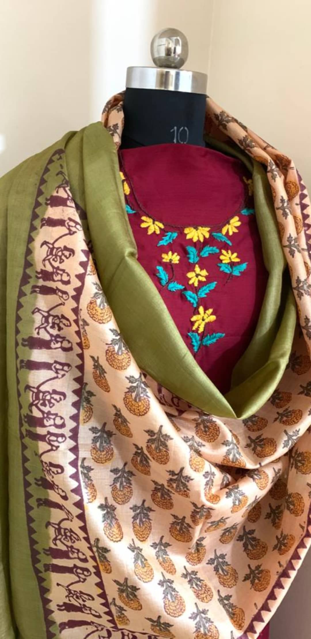 Cotton Silk Kurta with Tussar Silk Dupatta