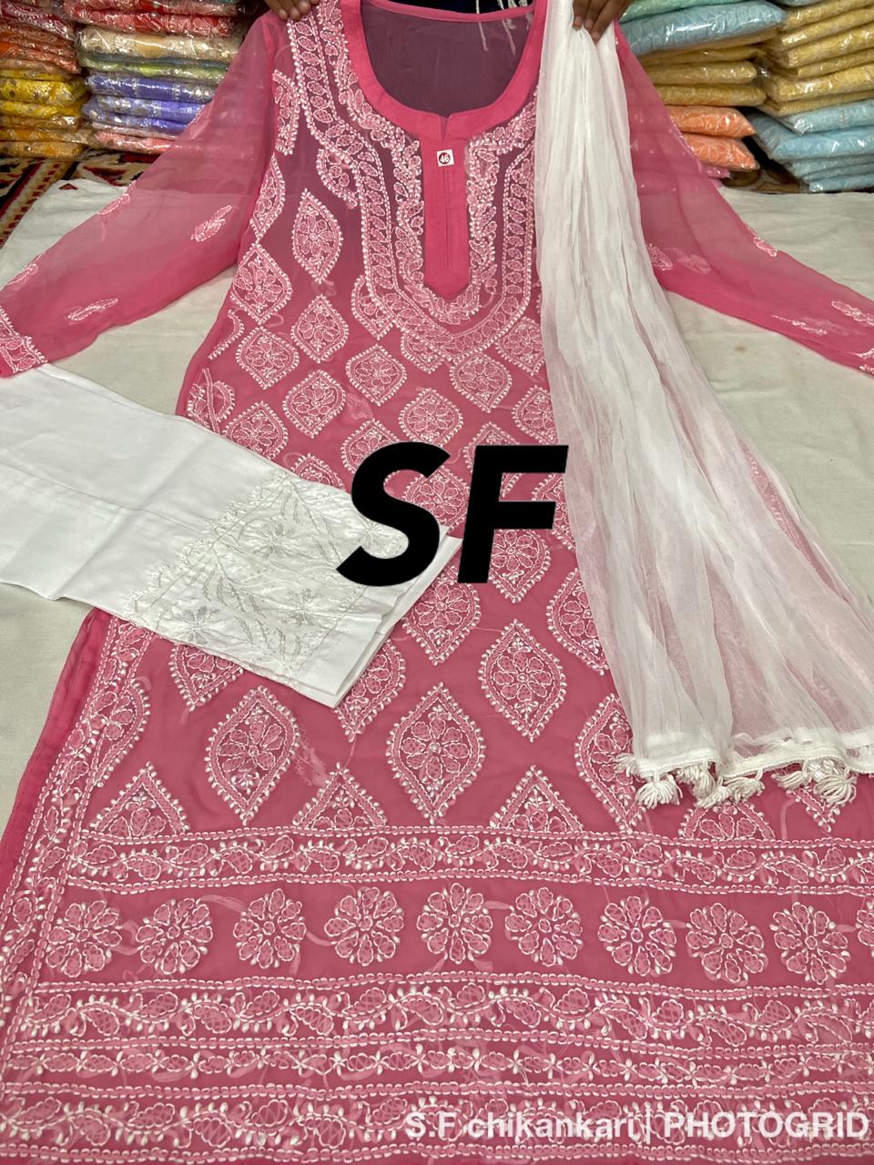 Chikankari Kurti Pant with Barfi Boota Embroidery