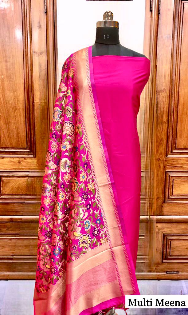 Plain Silk Suit with Benarsi Weaving Dupatta