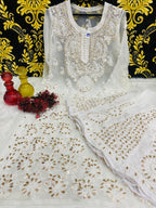 Beautiful Georgette Chikan Kurti Sharara