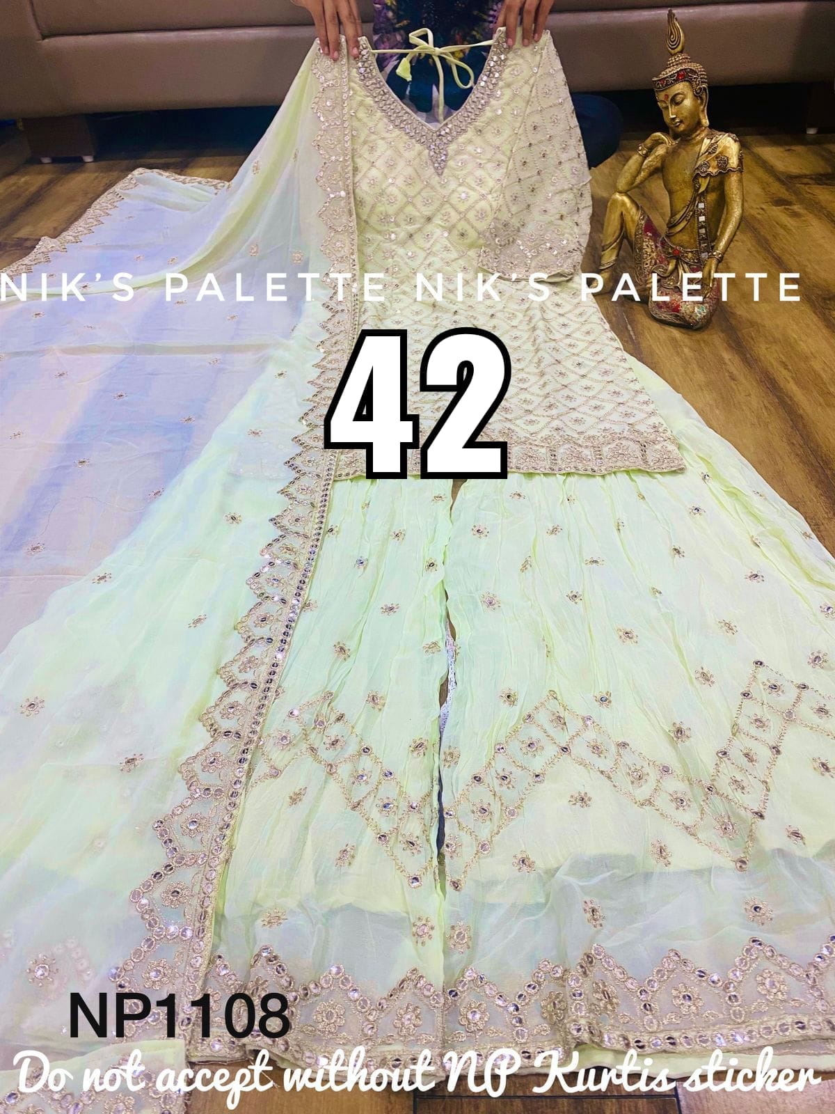 Georgette Kurti Sharara Set with heavy embroidery