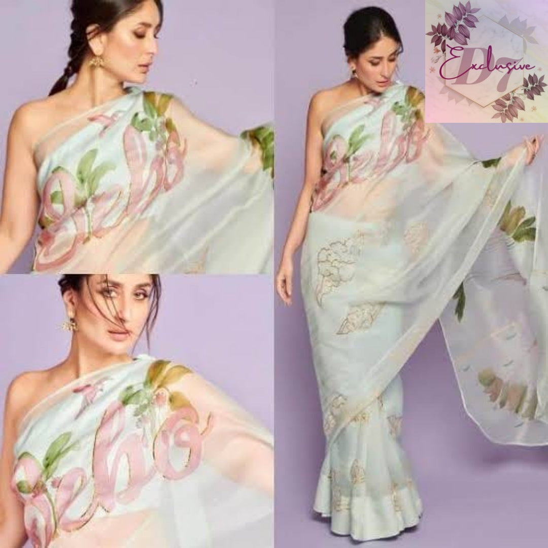 Stunning Hand Painted Organza Sarees