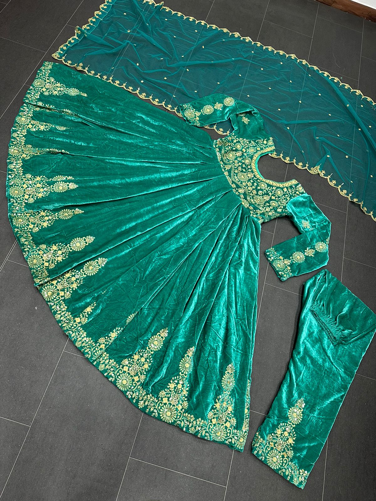 Velvet Anarkali with embroidery