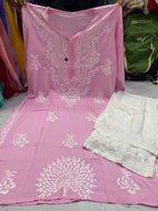 Chikankari Kurti Pant with peacock design