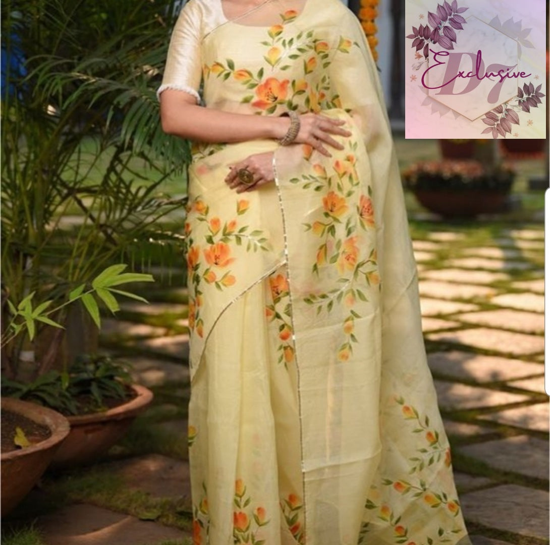Stunning Hand Painted Organza Sarees