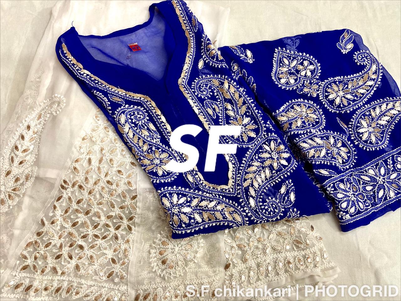 Chikankari Kurti Sharara with gotta patti work