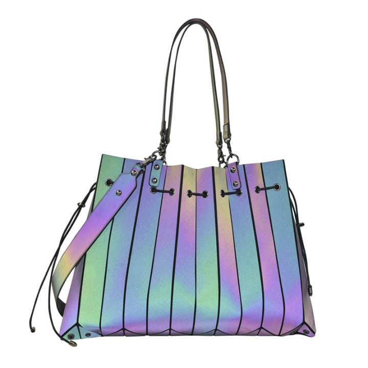Reflective Leather Drawstring Tote Bag