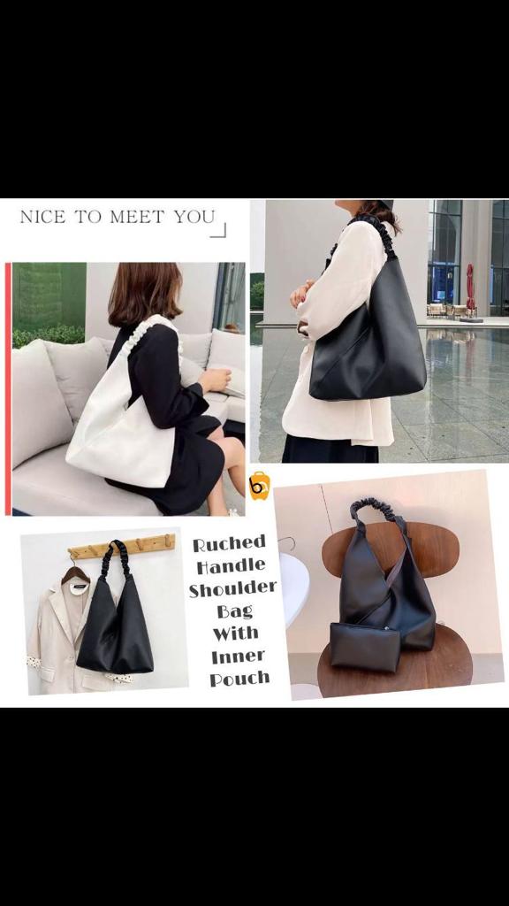 Ruched Handle Shoulder Bag with pouch