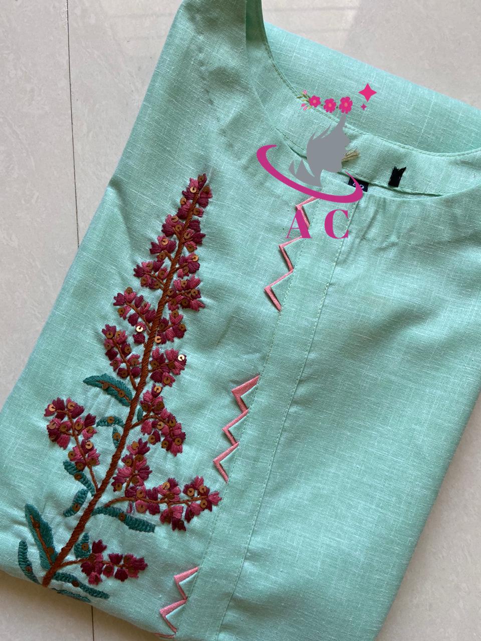 AC Cotton Stitched Embroidered Kurti