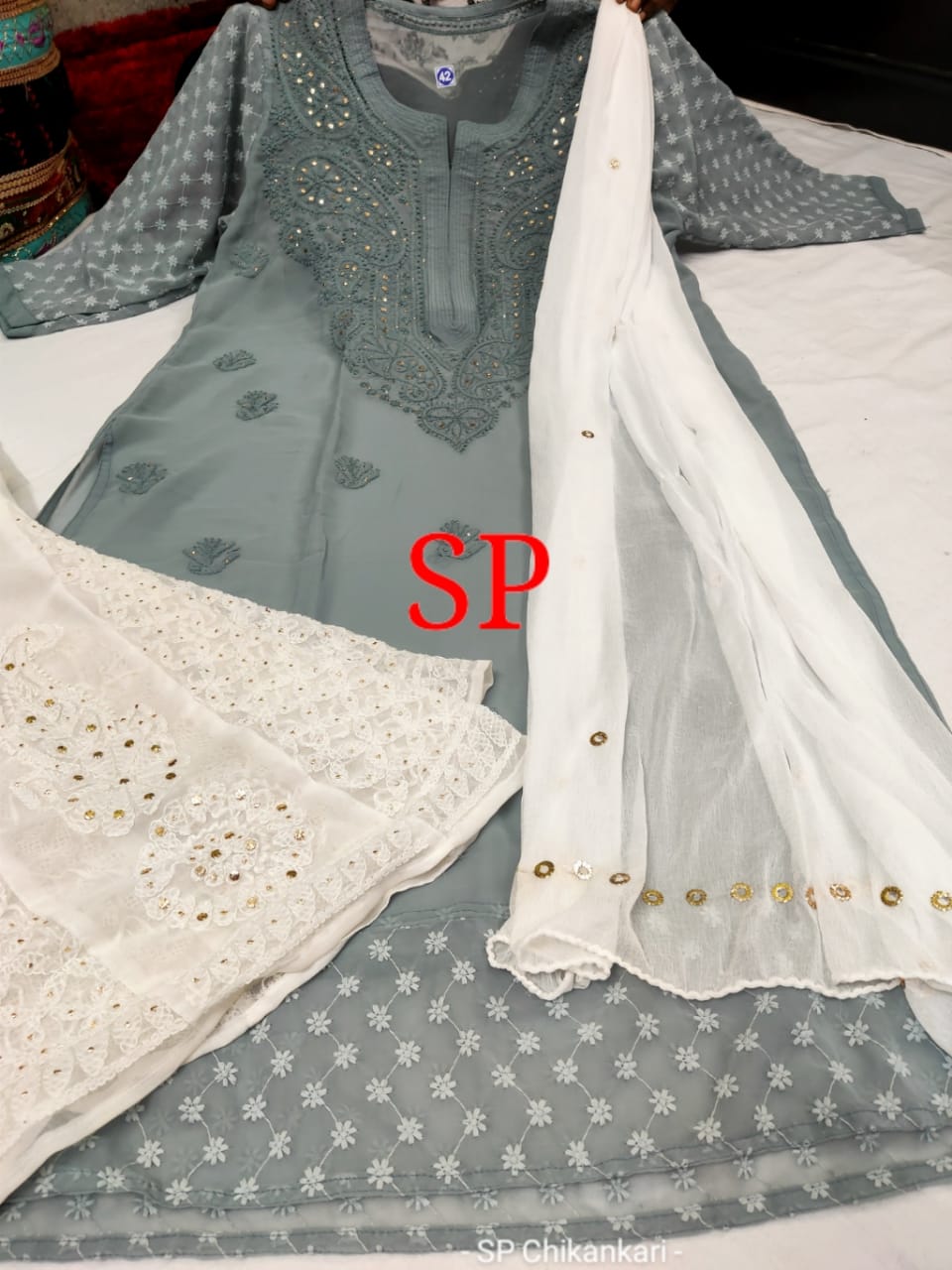Chikankari Kurti Sharara with Mukesh