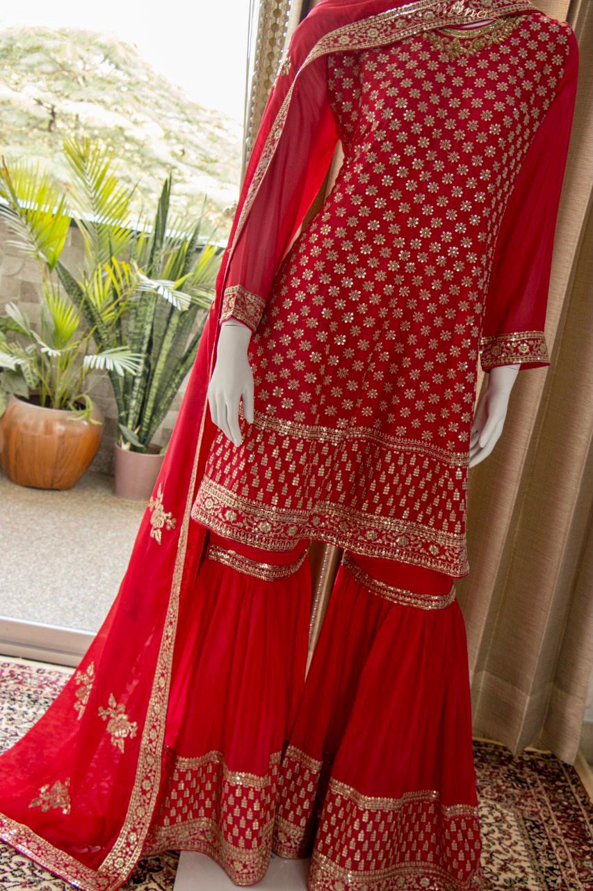 Beautiful Chinnon Short Anarkali with Garara