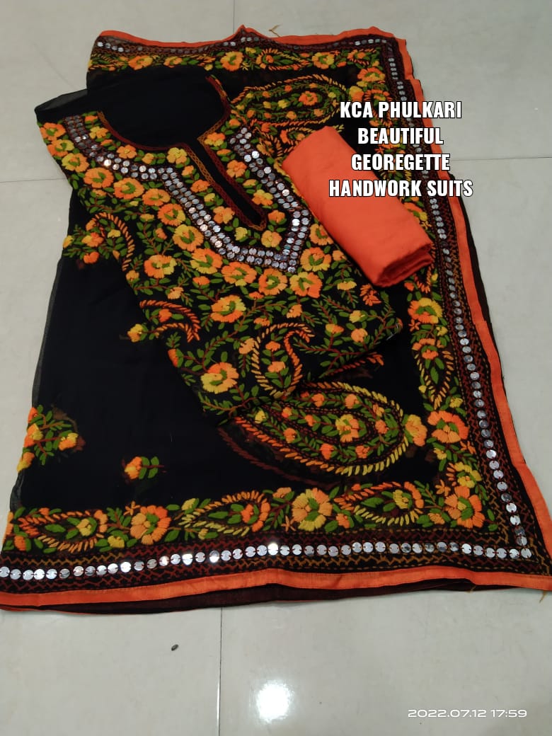 Georgette Kantha Work Embroidered Suits