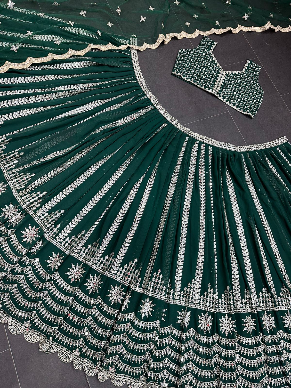 Green Sequins Lehenga Choli
