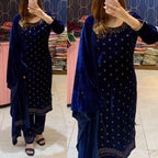 Stitched Velvet Kurti Pant Stole