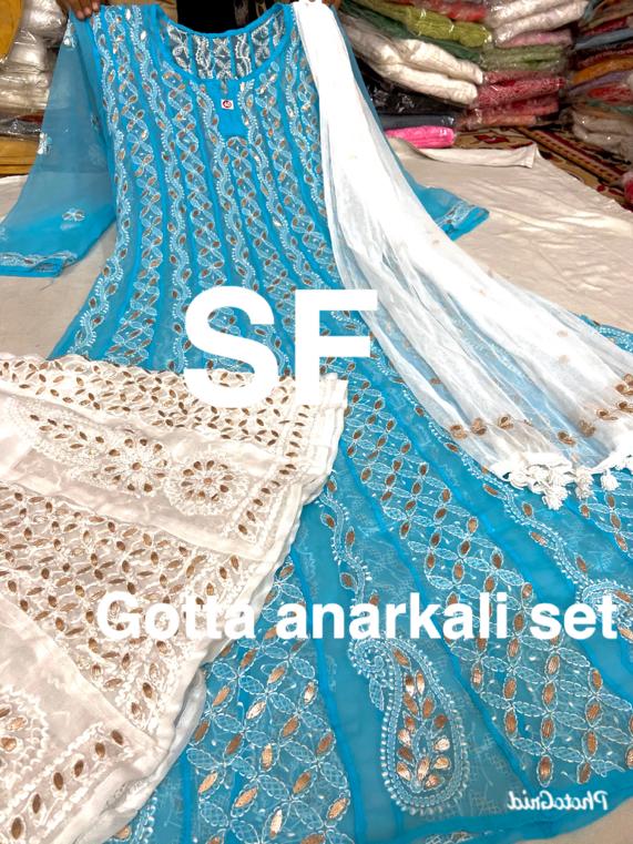 Chikankari Anarkali Sharara with gotta patti work