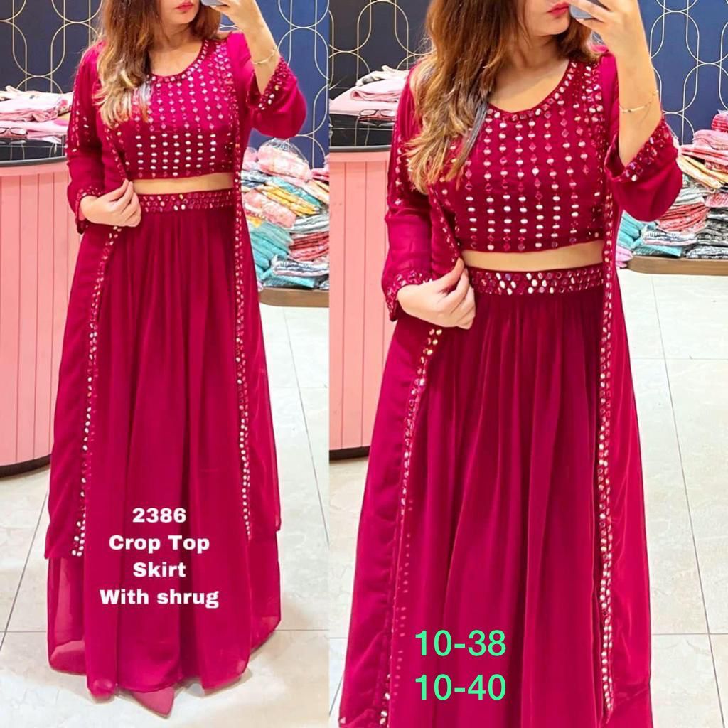 Georgette crop top with skirt and shrug