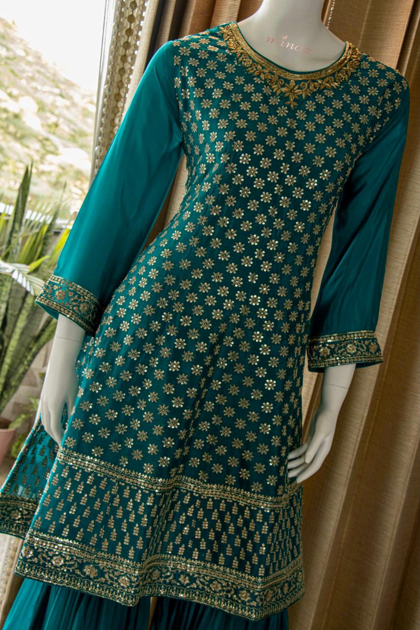 Beautiful Chinnon Short Anarkali with Garara