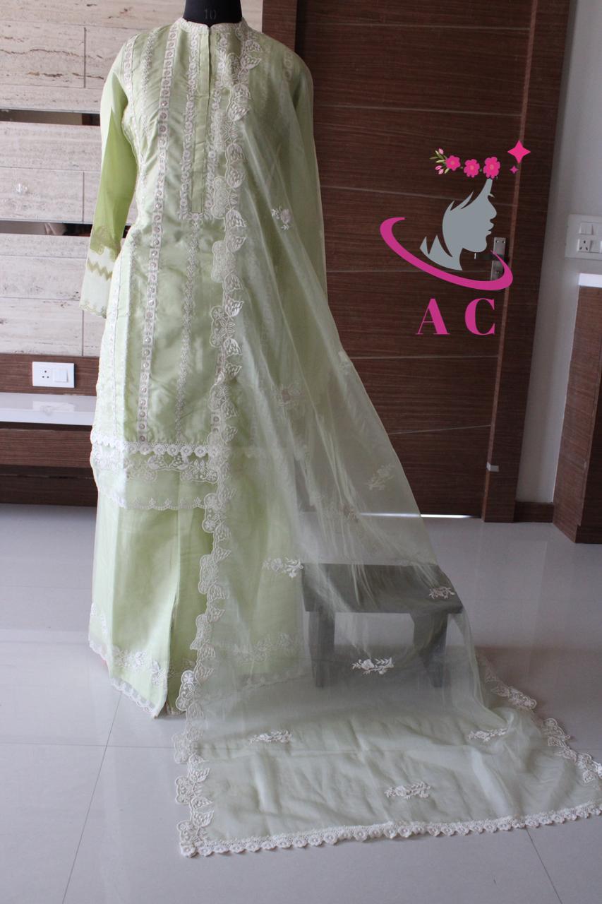 Cotton Silk Stitched Shirt(Embroidered) with Palazzo