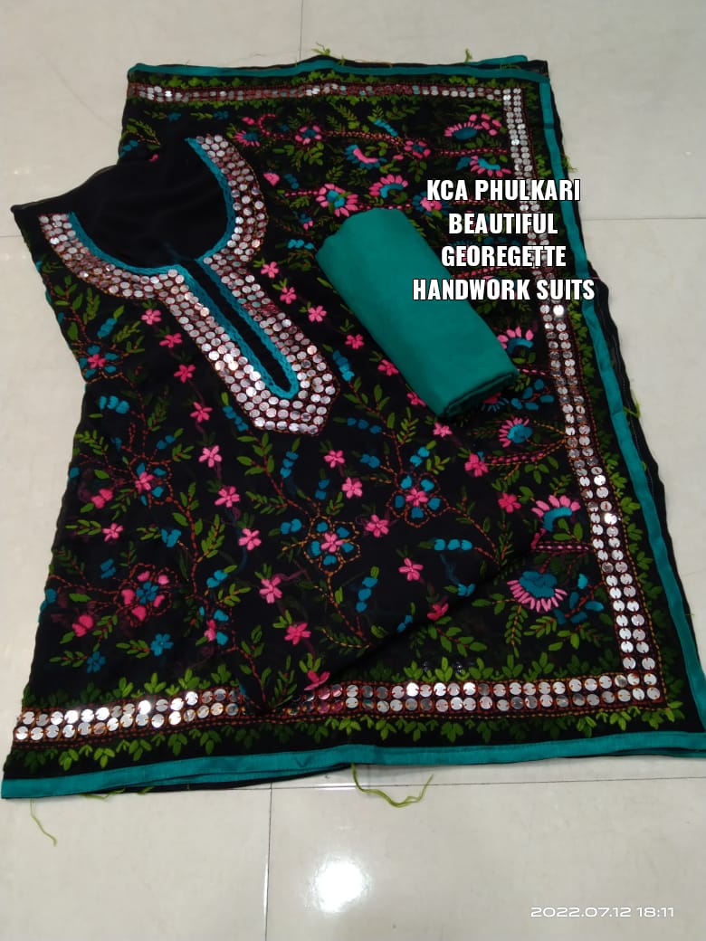 Georgette Kantha Work Embroidered Suits