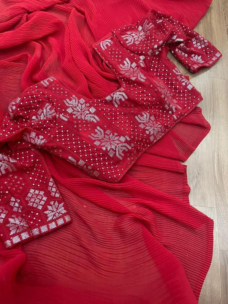 Crush Pleated Faux Georgette Saree