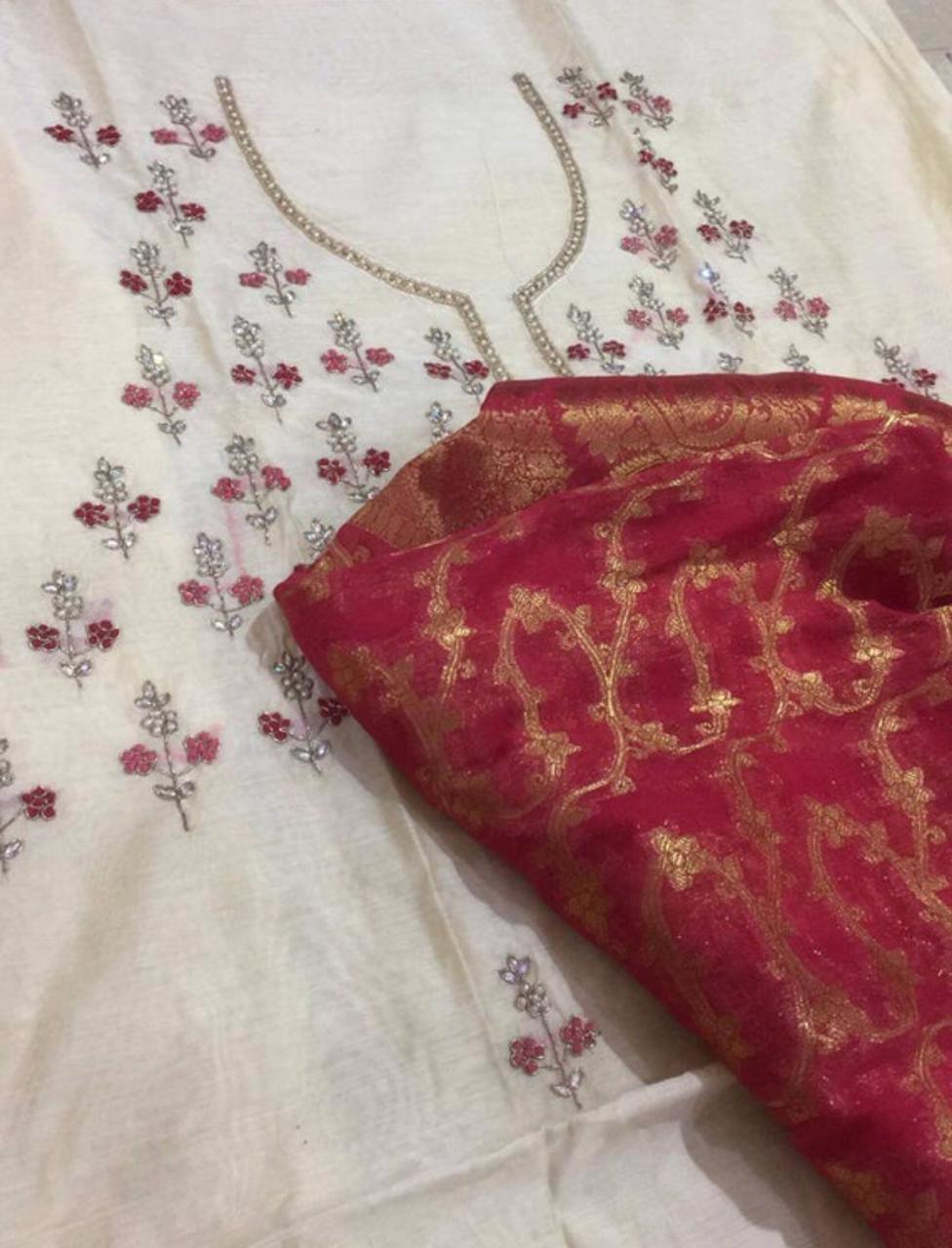 Chanderi Shirt with Gotta work, Benarsi Silk Colored Dupatta n Shantoon Bottom