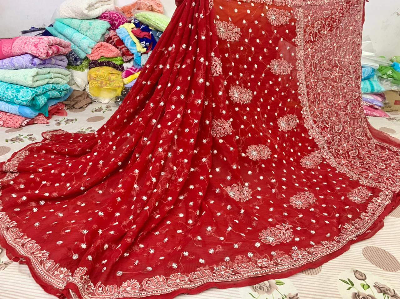 Georgette Sarees with resham keel work