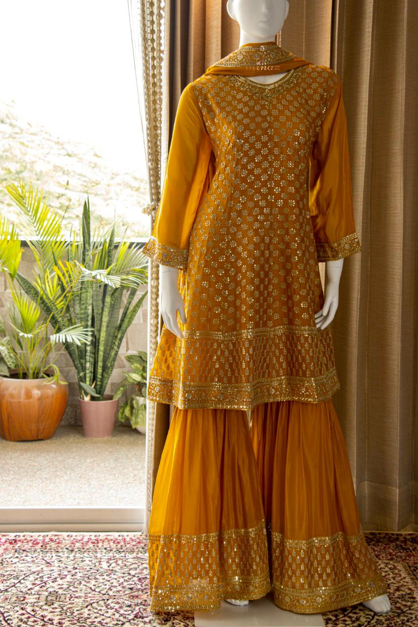 Beautiful Chinnon Short Anarkali with Garara