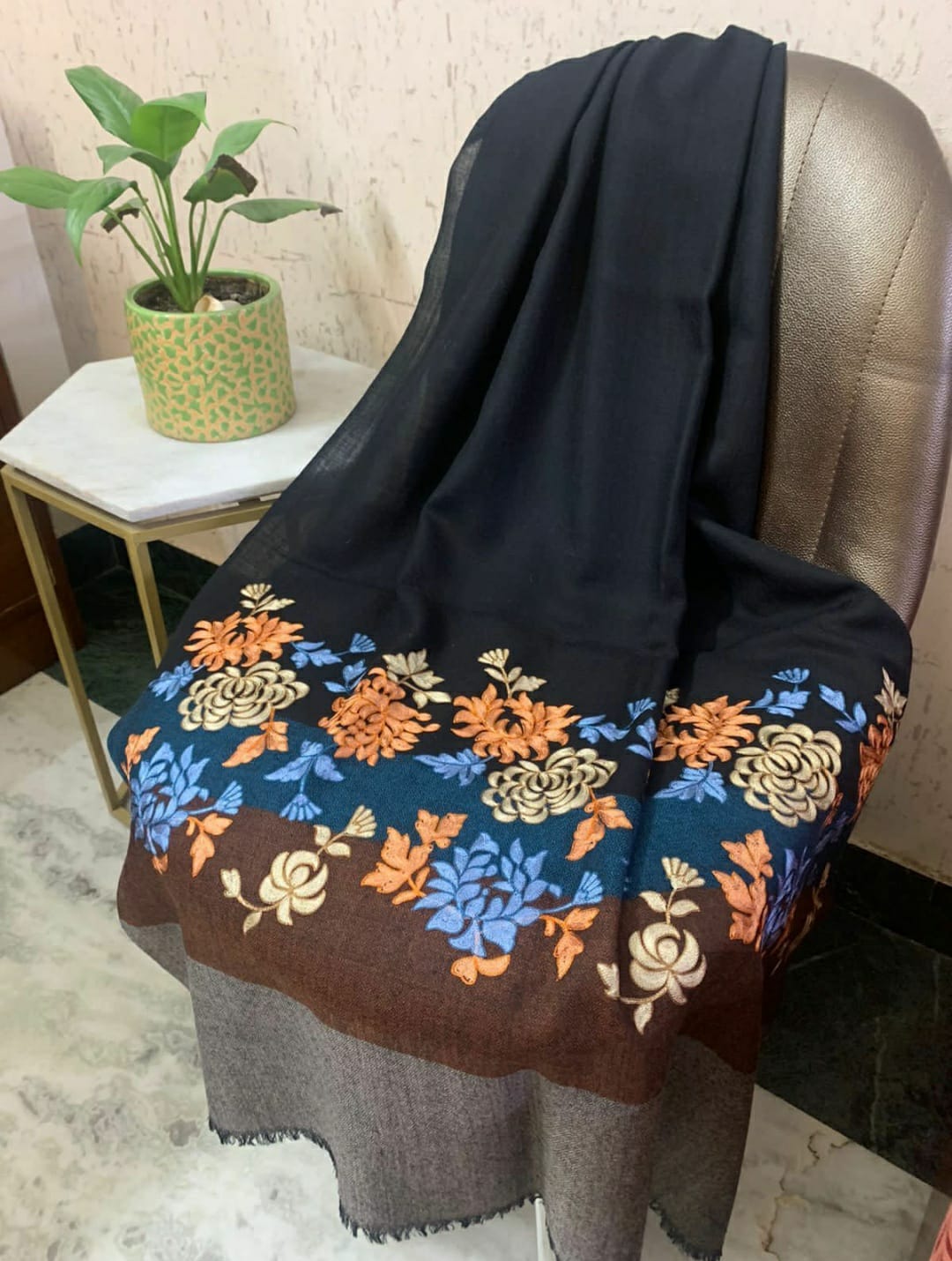 Applique Aari Work Shaded Wool Silk Stoles