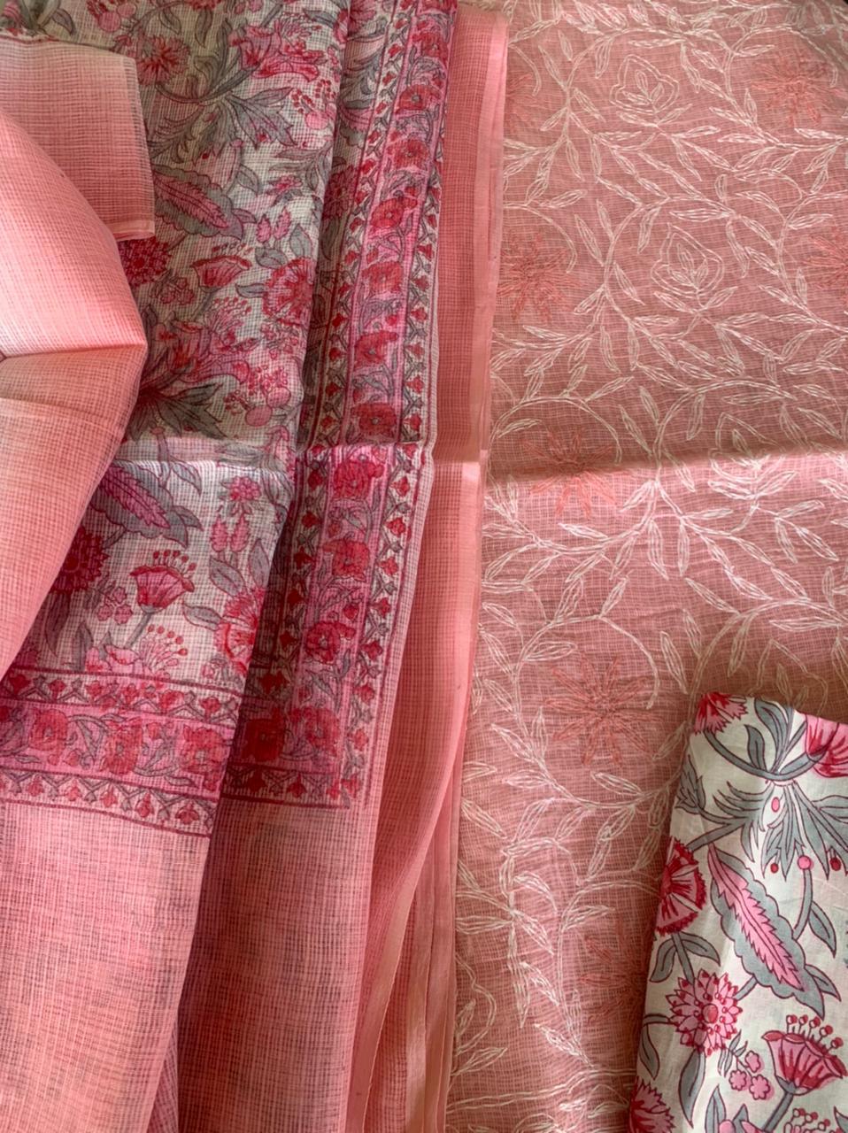 Kota Doriya Shirt with Jall Embroidery and block print Dupatta n Bottom
