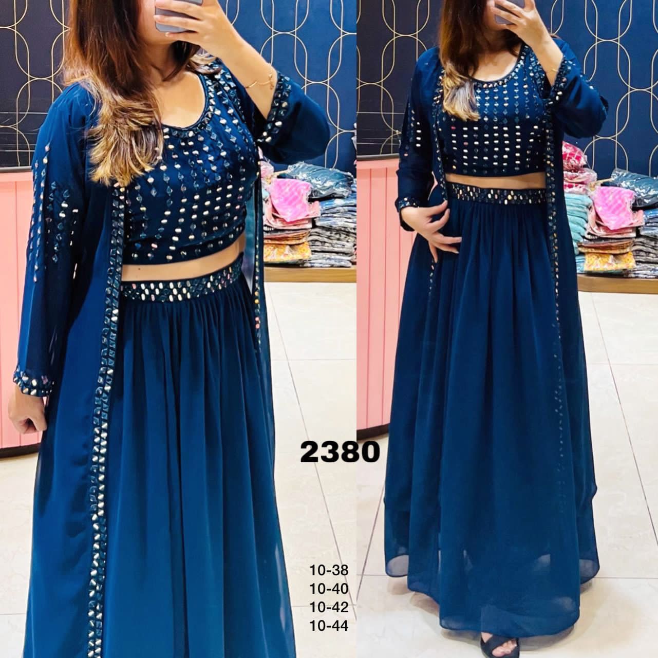 Georgette crop top with skirt and shrug