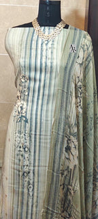 Printed Pashmina Shirt Self-Printed Pashmina Bottom with Chiffon Dupatta