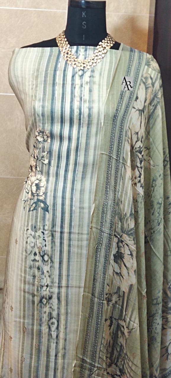 Printed Pashmina Shirt Self-Printed Pashmina Bottom with Chiffon Dupatta