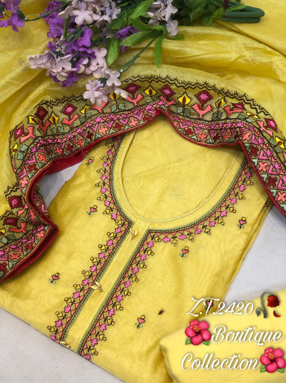 Stunning Chanderi Embroidered Suit, Chanderi Dupatta
